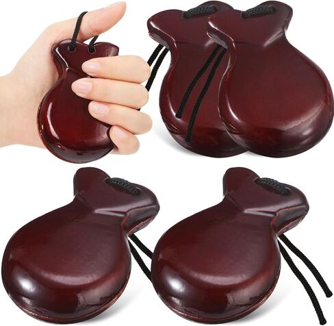 4 Pack Spanish Castanets Flamenco with String Traditional Wood Hand Percussion Castanets for Kids Adults Music Instrument Spain Souvenir Gift, 2 Pairs (Brown) in Saudi Arabia