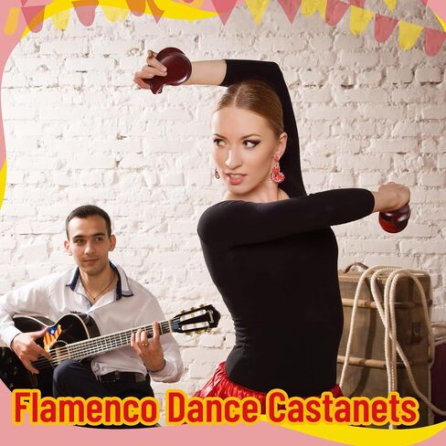 4 Pack Spanish Castanets Flamenco with String Traditional Wood Hand Percussion Castanets for Kids Adults Music Instrument Spain Souvenir Gift, 2 Pairs (Brown) in Saudi Arabia