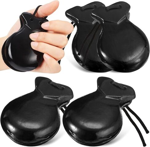4 Pack Spanish Castanets Flamenco with String Traditional Wood Hand Percussion Castanets for Kids Adults Music Instrument Spain Souvenir Gift, 2 Pairs (Brown) in Saudi Arabia