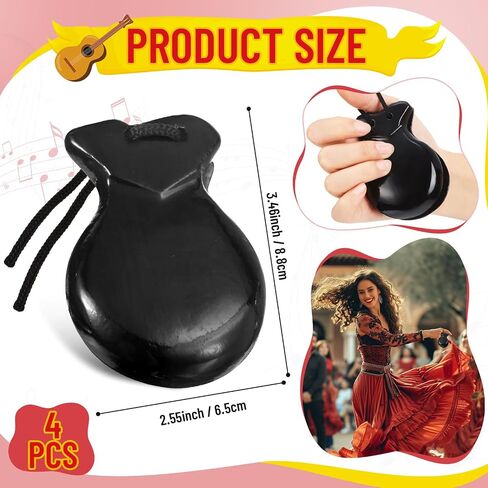 4 Pack Spanish Castanets Flamenco with String Traditional Wood Hand Percussion Castanets for Kids Adults Music Instrument Spain Souvenir Gift, 2 Pairs (Brown) in Saudi Arabia