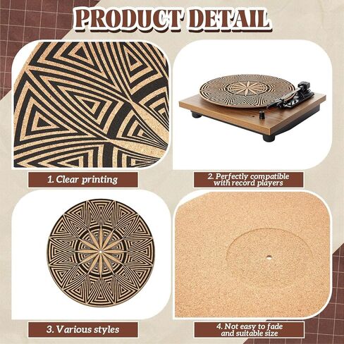 Cork Turntable Mat/3mm Thick for Better Sound Support on 11.8 Inches Vinyl LP Record Player Turntable Slipmat Psychedelic Geometric for Vinyl Record(Mix Pattern Art) in Kuwait