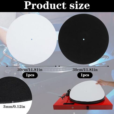 Record Player Mat, 2pcs Turntable Slipmat, 12Inch Felt Protective Platter Mat,Anti-Slip Static Pad for Home Vinyl Record Players(Black and White) in Kuwait