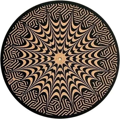 حصيرة القرص الدوار Cork للحصول على دعم صوتي أفضل على مشغل سجل Vinyl LP- التصميم الهندسي الأصلي- الضوء المظلم Cork Slipmat [3mm shight]- M5 in Kuwait