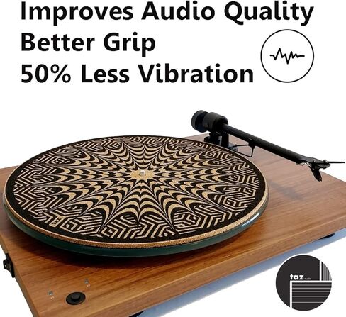حصيرة القرص الدوار Cork للحصول على دعم صوتي أفضل على مشغل سجل Vinyl LP- التصميم الهندسي الأصلي- الضوء المظلم Cork Slipmat [3mm shight]- M5 in Kuwait