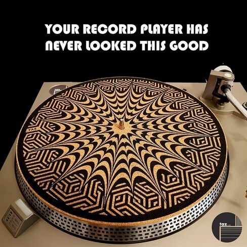 حصيرة القرص الدوار Cork للحصول على دعم صوتي أفضل على مشغل سجل Vinyl LP- التصميم الهندسي الأصلي- الضوء المظلم Cork Slipmat [3mm shight]- M5 in Kuwait