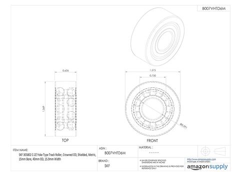 SKF 305802 C-2Z Type Track Track Roller ، Tweered OD ، محمية ، متري ،ام 15 ملم ، عرض 40 مم ، عرض 15.9 ملم in Kuwait