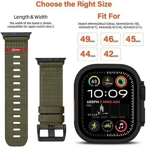 Nylon Watch Band for Apple Watch Ultra 3/2/1 Band with Reinforced Connector | For Apple Watch 49mm 46mm 45mm 44mm 42mm(Series 1 2 3), Adjustable Breathable iWatch Straps 11/10/9/8/7/6/SE/5/4/3/2/1 in Saudi Arabia