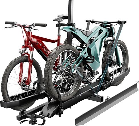 EBike Rack with Ramp for Tow Hitch with 300lbs Load Capacity, Car Bike Rack for Electric Mopeds, Fat Tire Mountain Bicycles, E Bike Carrier Raks for 2 Bikes, Fits SUV, Truck, RV, Van in Saudi Arabia