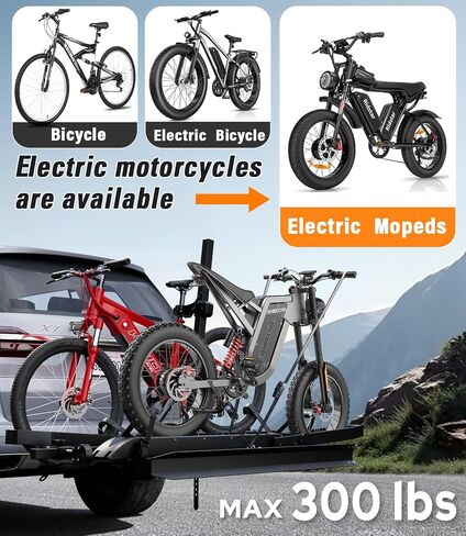 EBike Rack with Ramp for Tow Hitch with 300lbs Load Capacity, Car Bike Rack for Electric Mopeds, Fat Tire Mountain Bicycles, E Bike Carrier Raks for 2 Bikes, Fits SUV, Truck, RV, Van in Saudi Arabia