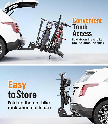 EBike Rack with Ramp for Tow Hitch with 300lbs Load Capacity, Car Bike Rack for Electric Mopeds, Fat Tire Mountain Bicycles, E Bike Carrier Raks for 2 Bikes, Fits SUV, Truck, RV, Van in Saudi Arabia