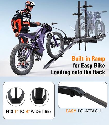 EBike Rack with Ramp for Tow Hitch with 300lbs Load Capacity, Car Bike Rack for Electric Mopeds, Fat Tire Mountain Bicycles, E Bike Carrier Raks for 2 Bikes, Fits SUV, Truck, RV, Van in Saudi Arabia