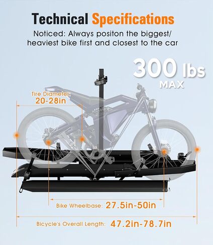 EBike Rack with Ramp for Tow Hitch with 300lbs Load Capacity, Car Bike Rack for Electric Mopeds, Fat Tire Mountain Bicycles, E Bike Carrier Raks for 2 Bikes, Fits SUV, Truck, RV, Van in Saudi Arabia