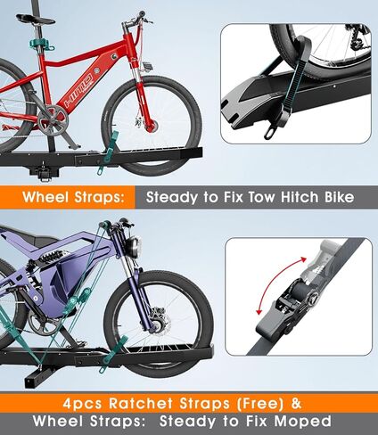 EBike Rack with Ramp for Tow Hitch with 300lbs Load Capacity, Car Bike Rack for Electric Mopeds, Fat Tire Mountain Bicycles, E Bike Carrier Raks for 2 Bikes, Fits SUV, Truck, RV, Van in Saudi Arabia