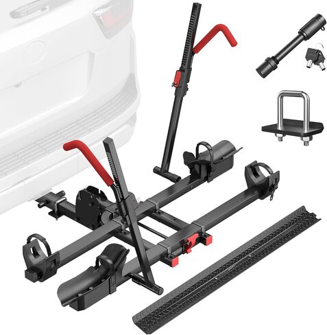 Hitch 2 EBike Rack with Ramp, 170lbs Capacity Electric Bike Carrier Foldable for 2 Heavy Ebike, Up to 5-inch Fat Tire Bicycle, 2" Receiver for Car, SUV, RV, Truck, Black in Saudi Arabia
