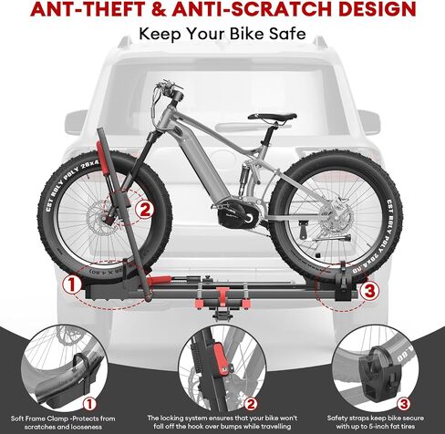 Hitch 2 EBike Rack with Ramp, 170lbs Capacity Electric Bike Carrier Foldable for 2 Heavy Ebike, Up to 5-inch Fat Tire Bicycle, 2" Receiver for Car, SUV, RV, Truck, Black in Saudi Arabia