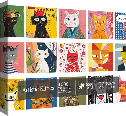 Art Forest Cat Puzzles for Adults 1000 Pieces, Challenging Mountain Plant Kitten Jigsaw Puzzles, Difficult Animal Kitty Painting Puzzle in Kuwait