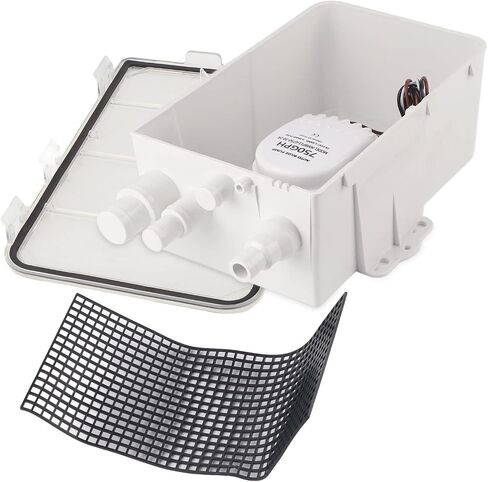 BORDSTRACT Boat Shower Sump Pump Box, DC 12V/24V 750GPH Shower Sump Pump, Automatic Switch Bilge Drain Box Multi Inlet, for Marine Boat Yacht G750‑01(24V) in Saudi Arabia