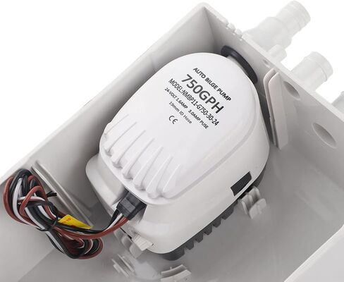 BORDSTRACT Boat Shower Sump Pump Box, DC 12V/24V 750GPH Shower Sump Pump, Automatic Switch Bilge Drain Box Multi Inlet, for Marine Boat Yacht G750‑01(24V) in Saudi Arabia