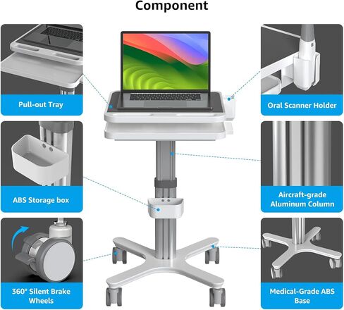Dental Clinic Trolley Cart with Oral Scanner Holder,Hospital Mobile Workstation with Laptop Tray and Silent Wheels, for Office School Salon Lab etc. in Saudi Arabia