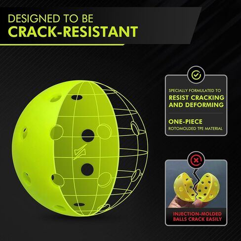 Pickleball Balls, Outdoor Pickleballs USAPA Approved, Enhanced Durability Pickle Ball with Roto-Molded & Seamless Design, 40 Holes Green Pickleballs for Beginners Professionals in Saudi Arabia