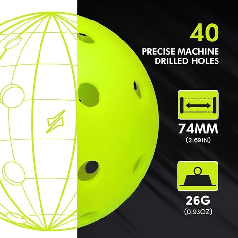 Pickleball Balls, Outdoor Pickleballs USAPA Approved, Enhanced Durability Pickle Ball with Roto-Molded & Seamless Design, 40 Holes Green Pickleballs for Beginners Professionals in Saudi Arabia