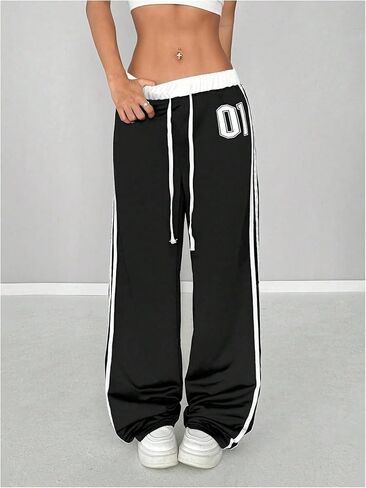 SOLY HUX Women's Drawstring Waist Sports Sweatpants Retro Wide Leg Baggy Pants Streetwear in Saudi Arabia