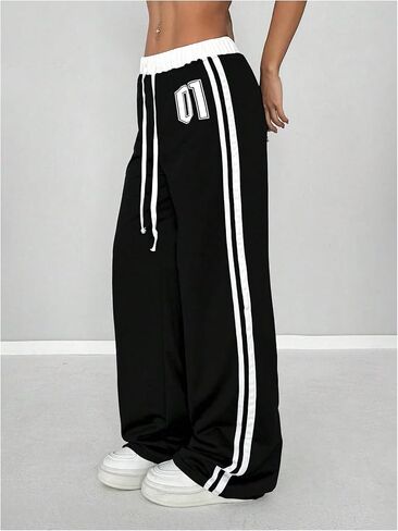 SOLY HUX Women's Drawstring Waist Sports Sweatpants Retro Wide Leg Baggy Pants Streetwear in Saudi Arabia