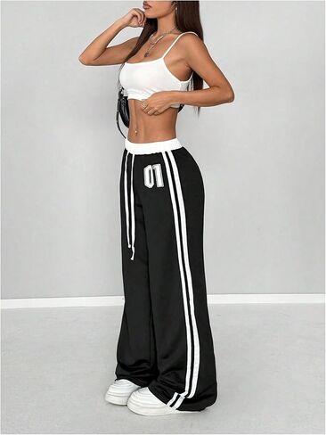 SOLY HUX Women's Drawstring Waist Sports Sweatpants Retro Wide Leg Baggy Pants Streetwear in Saudi Arabia