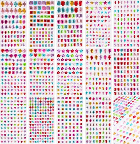 Buylorco 3120pcs Self Adhesive Gem Sticker Gemstone Rhinestone Sticker Sticky Gem Stick on Gem, 12 Sheets, 19 Colors, 6mm in Saudi Arabia