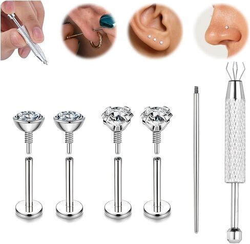 BodyAce Long Internally Threaded Tragus Piercings 16G 18G 20G Medusa Lip Jewelry Surgical Steel Flat Back Earrings Cartilage Helix Studs Nose Rings Monroe Labret Stud in Saudi Arabia