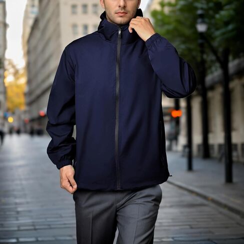 Rain Jacket Men Waterproof Windbreaker Lightweight Hooded Casual Coat for Daily Hiking Cycling Coat in Saudi Arabia