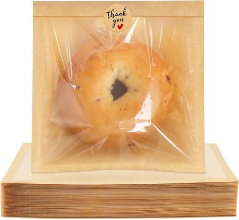 100 حزمة أكياس مخبز قابلة للحرارة مع نافذة ، 7.1 × 7.5 بوصة أكياس تغليف ملفات تعريف الارتباط مع الأكمام الورقية بيع الختم للخبز ، شريحة الكيك ، شطيرة ، دونات ، المعجنات in Kuwait