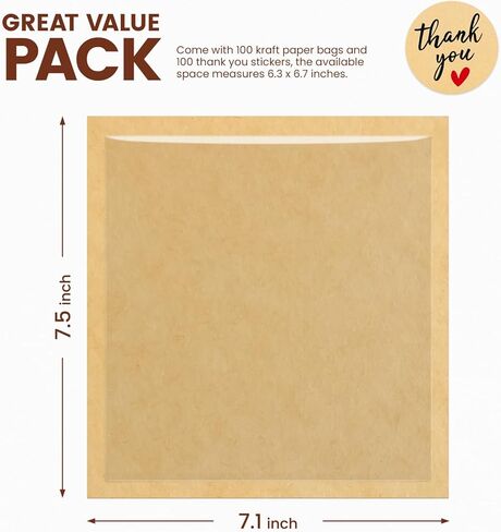 100 حزمة أكياس مخبز قابلة للحرارة مع نافذة ، 7.1 × 7.5 بوصة أكياس تغليف ملفات تعريف الارتباط مع الأكمام الورقية بيع الختم للخبز ، شريحة الكيك ، شطيرة ، دونات ، المعجنات in Kuwait