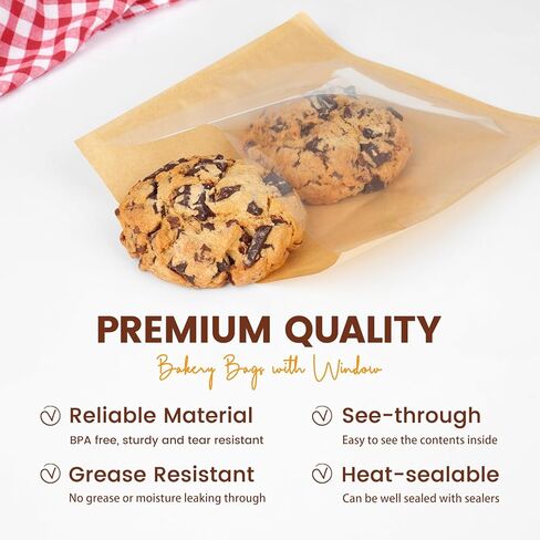 100 حزمة أكياس مخبز قابلة للحرارة مع نافذة ، 7.1 × 7.5 بوصة أكياس تغليف ملفات تعريف الارتباط مع الأكمام الورقية بيع الختم للخبز ، شريحة الكيك ، شطيرة ، دونات ، المعجنات in Kuwait