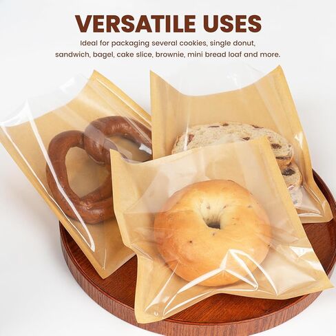 100 حزمة أكياس مخبز قابلة للحرارة مع نافذة ، 7.1 × 7.5 بوصة أكياس تغليف ملفات تعريف الارتباط مع الأكمام الورقية بيع الختم للخبز ، شريحة الكيك ، شطيرة ، دونات ، المعجنات in Kuwait