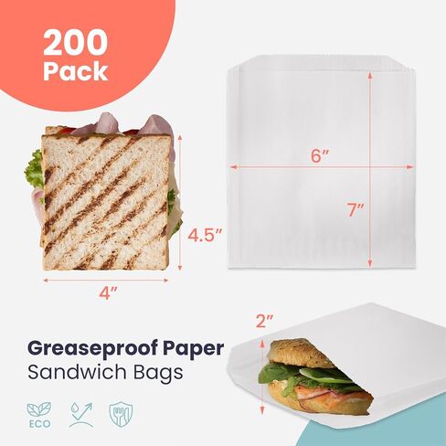 Fit Fit Meal Prep 200 Pack Pape Paper Acags 7 × 6 "، أكياس الوجبات الخفيفة المقاومة للاسترخاء ، حقيبة معجنات من الدرجة الغذائية ، أكياس ورقية صغيرة قابلة لإعادة التدوير ، وأكمام ملفات تعريف الارتباط ، وتعبئة الطعام للمخبز ، والكعك. in Kuwait
