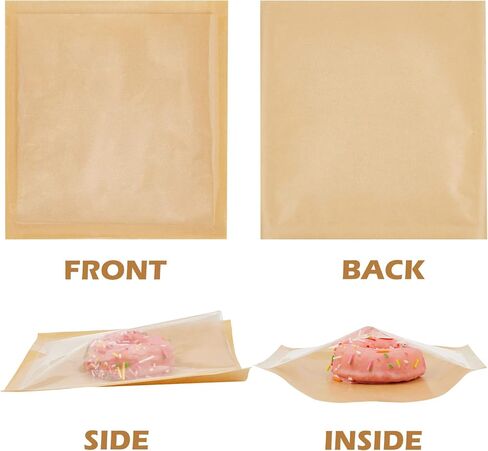 Ocmoiy 100ct Heat-Sealable Bakery Bags with Window for Egg Sandwich, Donut, Cookies Packaging, 7.1x7.5 Inches Clear Front Brown Paper Treat bags To go, Grease-Resistant (100) in Kuwait