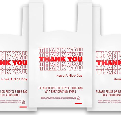 400 Pack Thank You T-Shirt Bags - Premium Quality 15 Mic (0.6 Mil) Thick Reusable Plastic Bags: 11.5" x 6.5" x 21 in Saudi Arabia