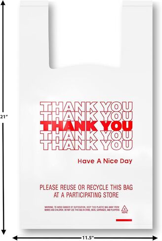 400 Pack Thank You T-Shirt Bags - Premium Quality 15 Mic (0.6 Mil) Thick Reusable Plastic Bags: 11.5" x 6.5" x 21 in Saudi Arabia