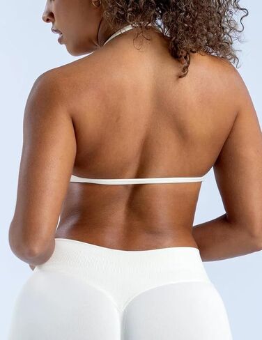 AJISAI Womens Halter Neck Padded Strappy Bra Seamless Sports Bras Backless Wireless with Removable Pads for Workout Gym Yoga in Saudi Arabia