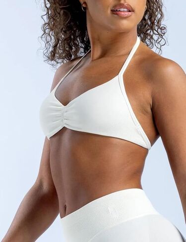 AJISAI Womens Halter Neck Padded Strappy Bra Seamless Sports Bras Backless Wireless with Removable Pads for Workout Gym Yoga in Saudi Arabia