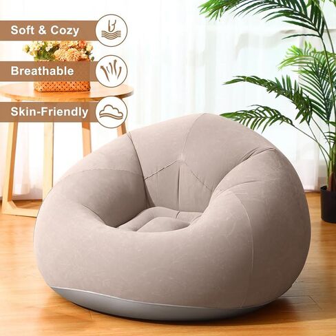 Inflatable Flocked Portable and Easy to Store Single Lazy Sofa, Outdoor Leisure Thickened Reclining Chair Bean Bag Sofa Bed in Saudi Arabia