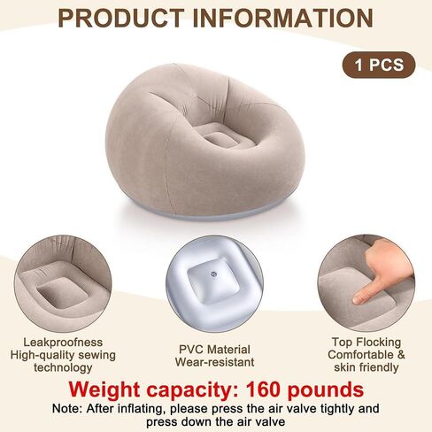 Inflatable Flocked Portable and Easy to Store Single Lazy Sofa, Outdoor Leisure Thickened Reclining Chair Bean Bag Sofa Bed in Saudi Arabia
