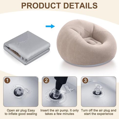 Inflatable Flocked Portable and Easy to Store Single Lazy Sofa, Outdoor Leisure Thickened Reclining Chair Bean Bag Sofa Bed in Saudi Arabia