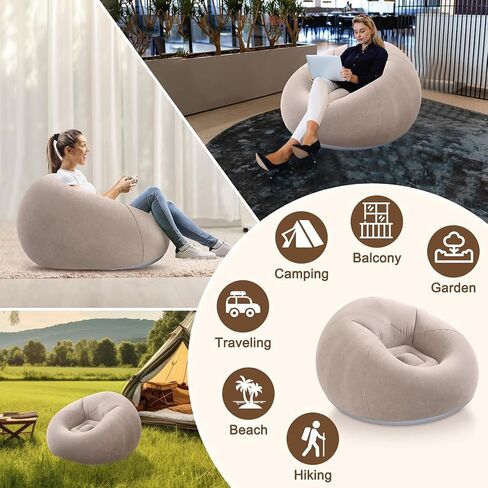 Inflatable Flocked Portable and Easy to Store Single Lazy Sofa, Outdoor Leisure Thickened Reclining Chair Bean Bag Sofa Bed in Saudi Arabia