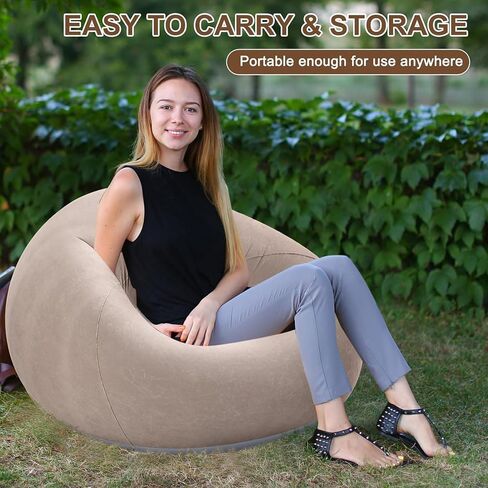 Inflatable Flocked Portable and Easy to Store Single Lazy Sofa, Outdoor Leisure Thickened Reclining Chair Bean Bag Sofa Bed in Saudi Arabia