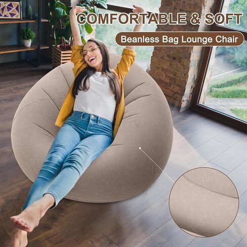 Inflatable Flocked Portable and Easy to Store Single Lazy Sofa, Outdoor Leisure Thickened Reclining Chair Bean Bag Sofa Bed in Saudi Arabia