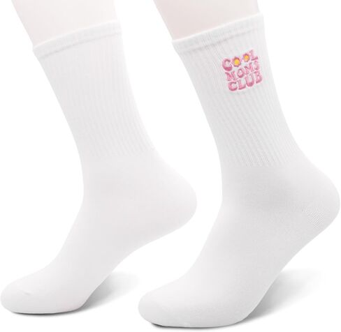 Cute Mama Embroidered Socks, White Crew Socks for Mom, Birthday Mothers Day Christmas Valentines Gifts for Mom New Mom Step Mom Mommy, Romantic Mom Gifts from Daughter Son. (173) in Kuwait