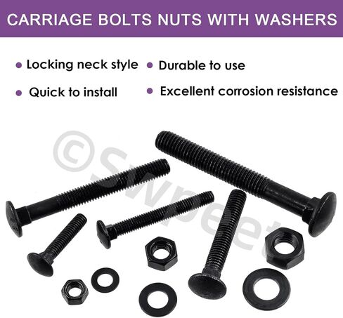 Swpeet 304 Stainless Steel (Black) 60Pcs 5 Sizes Carriage Bolts Screws Nut Washer Assortment Kit, in Saudi Arabia