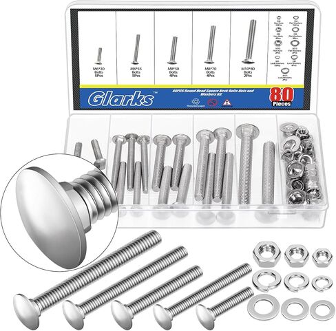 Glarks 60pcs M6 M8 M10 مسامير البراغي ، مسامير رقبة مربعة الرأس ، مسامير البراغي عربة الرقبة مربعة مع المكسرات والغسالات لصناعة الآلات in Kuwait